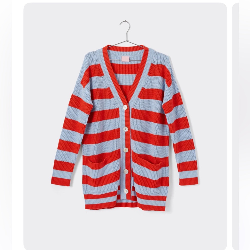Slouchy cardigan Red/Blue Stripe